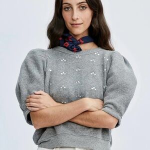 💥ULTRA RARE CLARE V. Puff Sleeve Sweatshirt with rhinestones XL